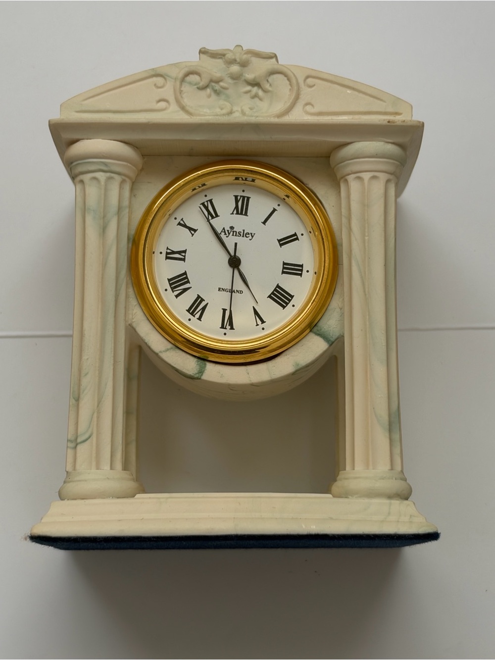 Vintage Aynsley England Faux Marble Column Mantel Clock
